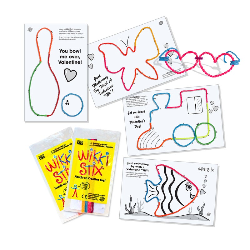 WikkiStix Wikki Stix Valentine's Fun Favors 50 Pak. Valentine's Gifts for Kids and Kids Classroom Gift Bags. 50 Individually Packaged Paks, each with 8 Wikki Stix and Connect-the-Dot Craft. Made in USA - Image 4